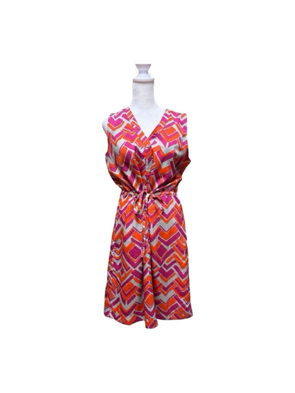Banana Republic Women’s Geometric Print Tie Waist Sleeveless Shirt Dress Size 10